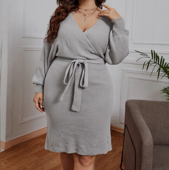 Pearl Beaded Cut Out Bsck Dolman Sleeve Sweater Dress - Picture 3 of 4